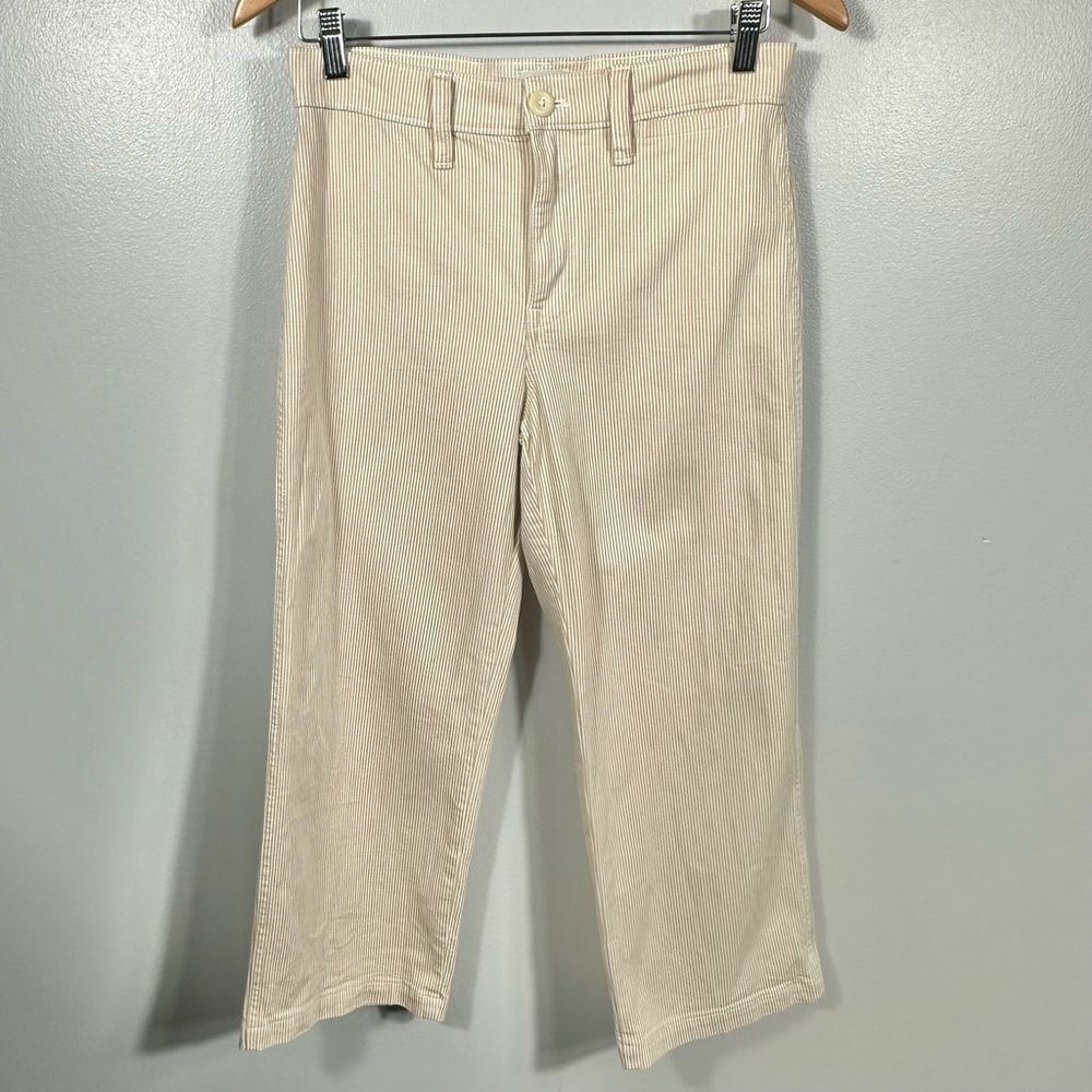 J. Crew Mustard Yellow Stripes Cream Cropped Pants Size 27P Nautical Casual Chic